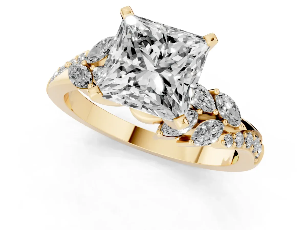 Princess Cut Solitaire Marquise Twist Band with Six-Prong Setting Yellow gold