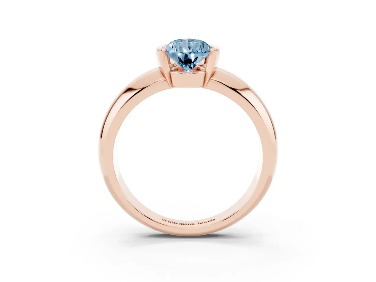 Fancy Blue Pear Cut Solitaire Tension Set Diamond Ring with Wide Band Rose gold