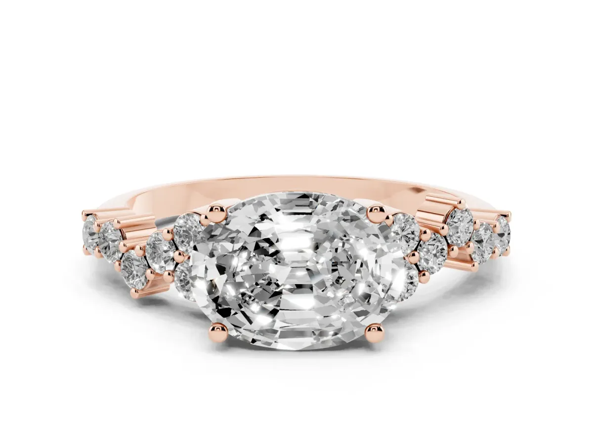 Oval Cut Diamond Scattered Round Accent Ring with Prong Setting Rose gold