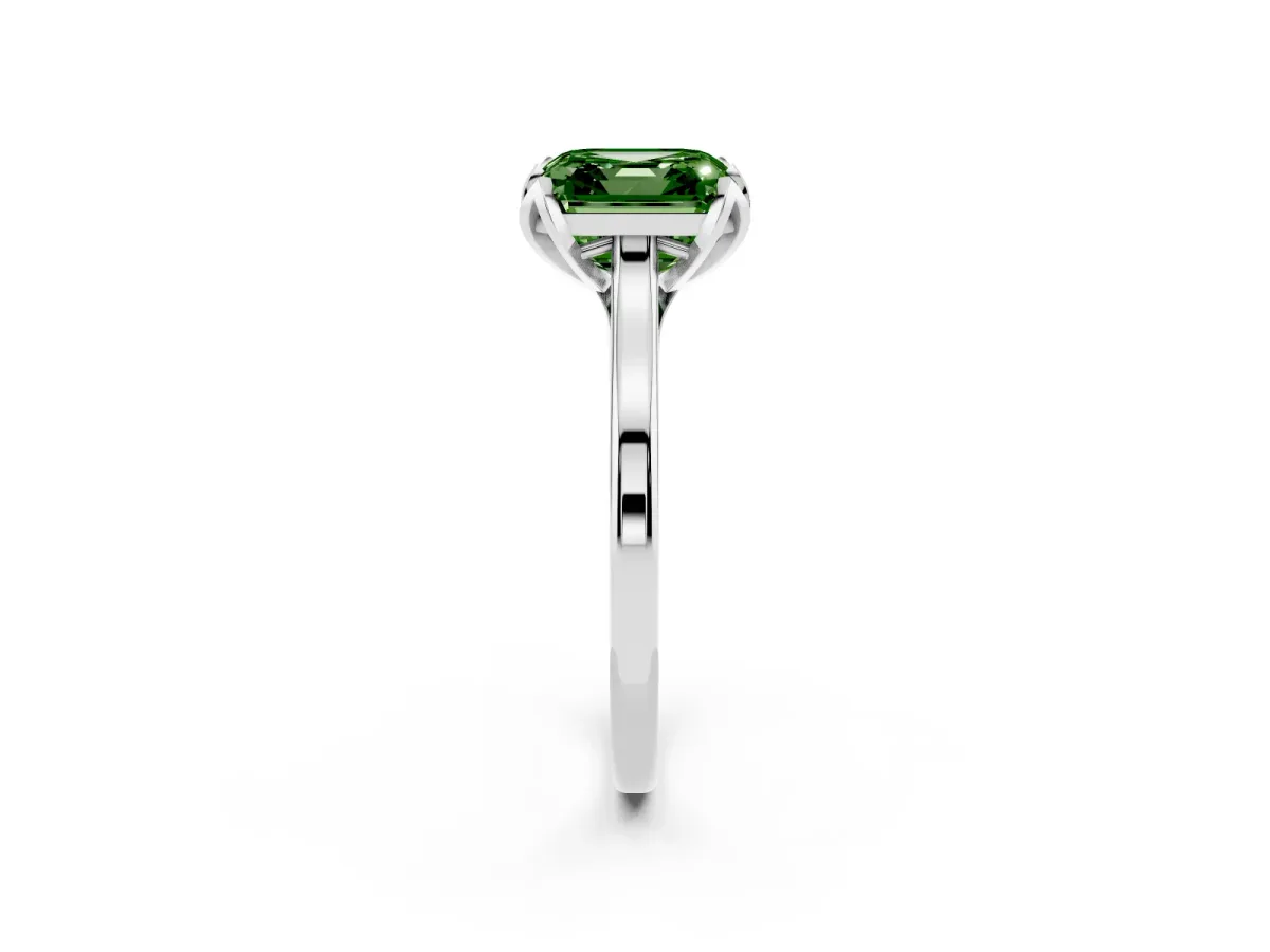 Fancy Green Asscher Cut Diamond Solitaire Ring with Flower Prong Setting and Classic Band Silver