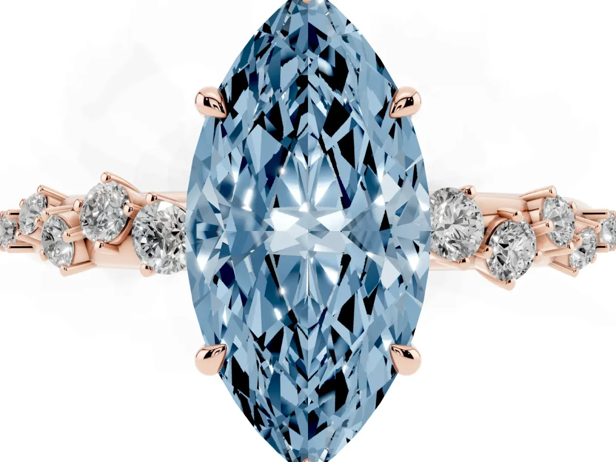 Fancy Blue Marquise Cut Diamond Cluster Prong-Set Solitaire Ring Rose gold