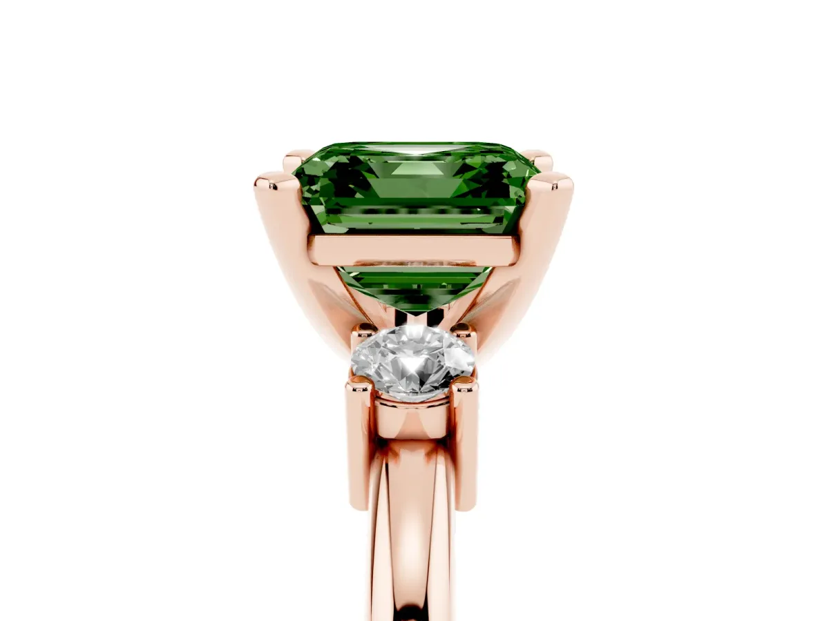 Fancy Green Three-Stone Asscher Cut Cut Diamond Solitaire with Prong Setting and Classic Band Rose gold