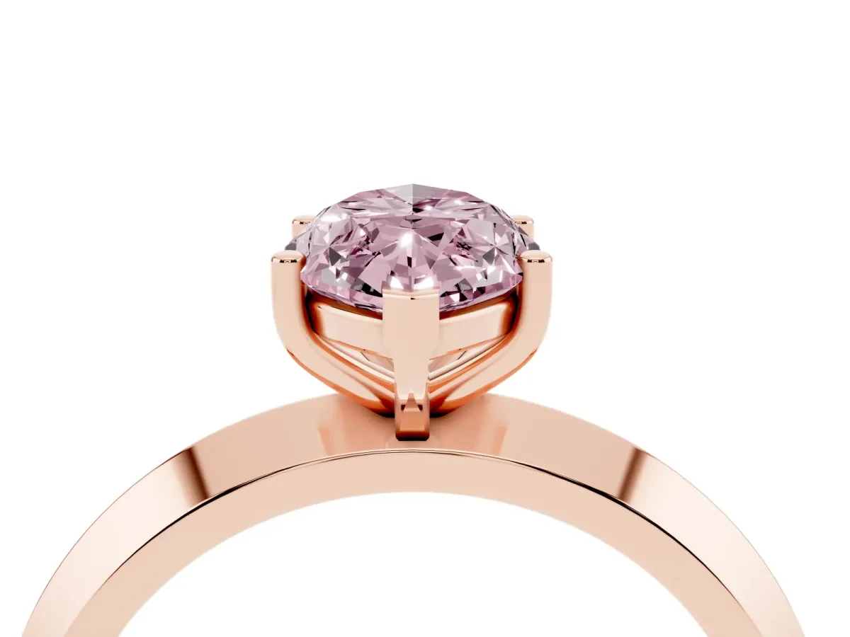 Fancy Pink Marquise Cut Cut Solitaire Engagement Ring with Flat Band and Four-Prong Setting Rose gold