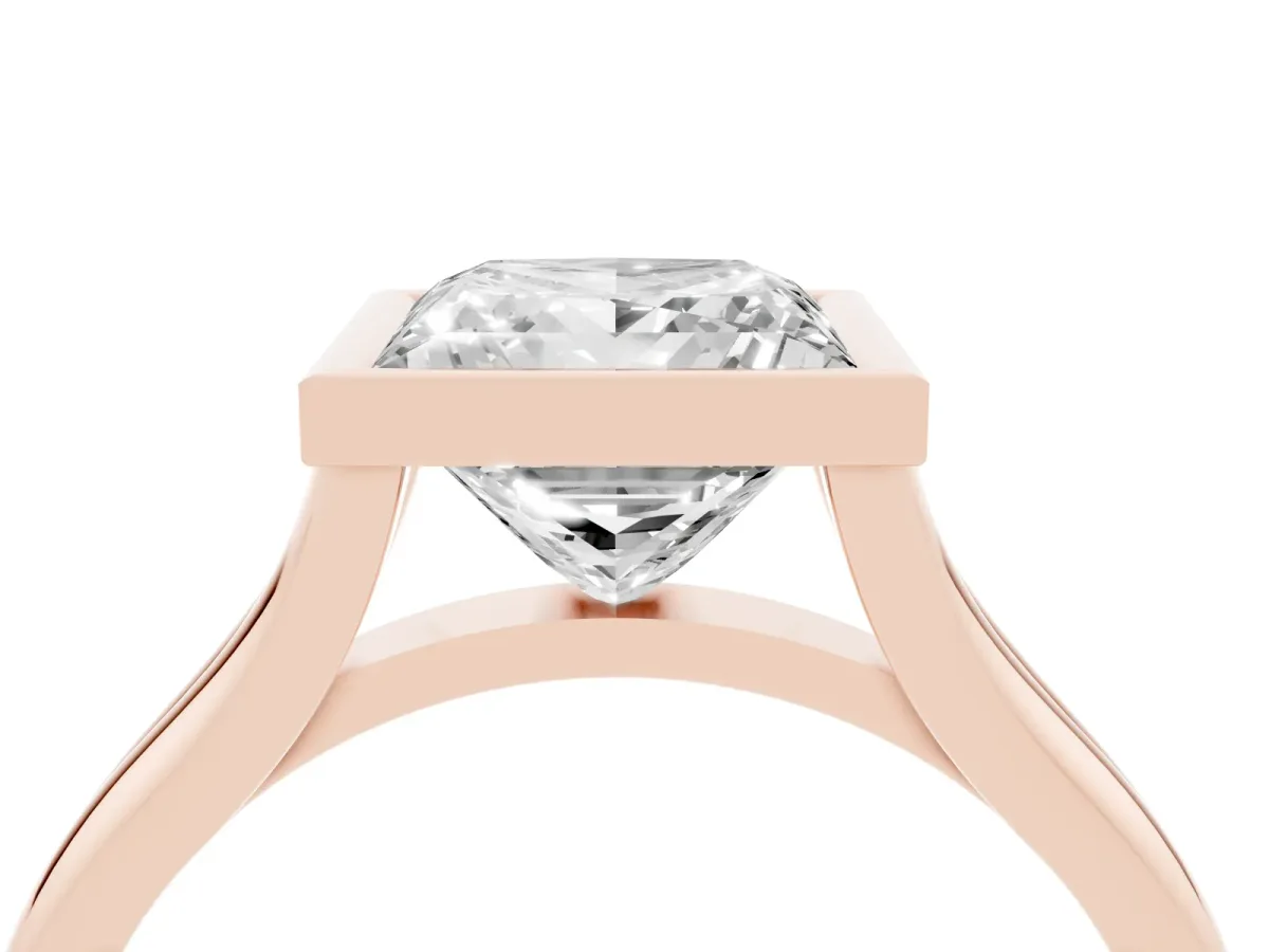 Bezel Set Princess Cut Cut Solitaire Ring with Tapered Band Rose gold