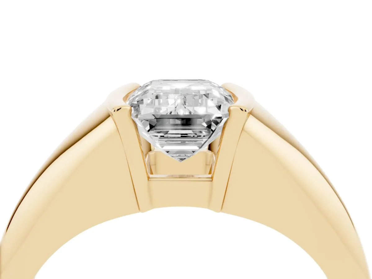 Emerald Cut Solitaire Tension Set Diamond Ring Yellow gold