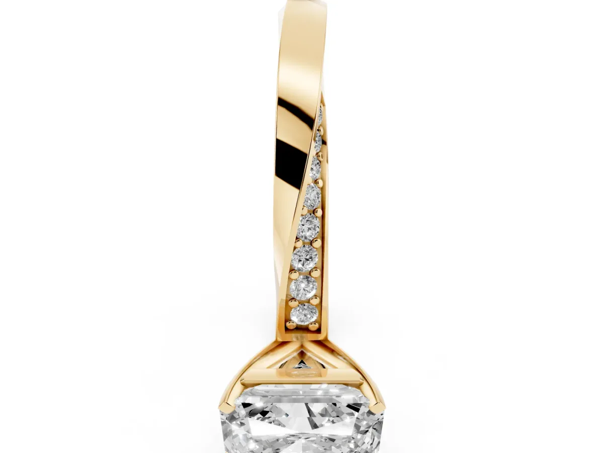 Radiant Cut Diamond Engagement Ring with Side Stone Accents and Four-Prong Setting Yellow gold