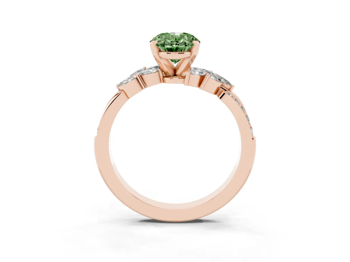 Fancy Green Oval Cut Solitaire Marquise Twist Band with Six-Prong Setting Rose gold