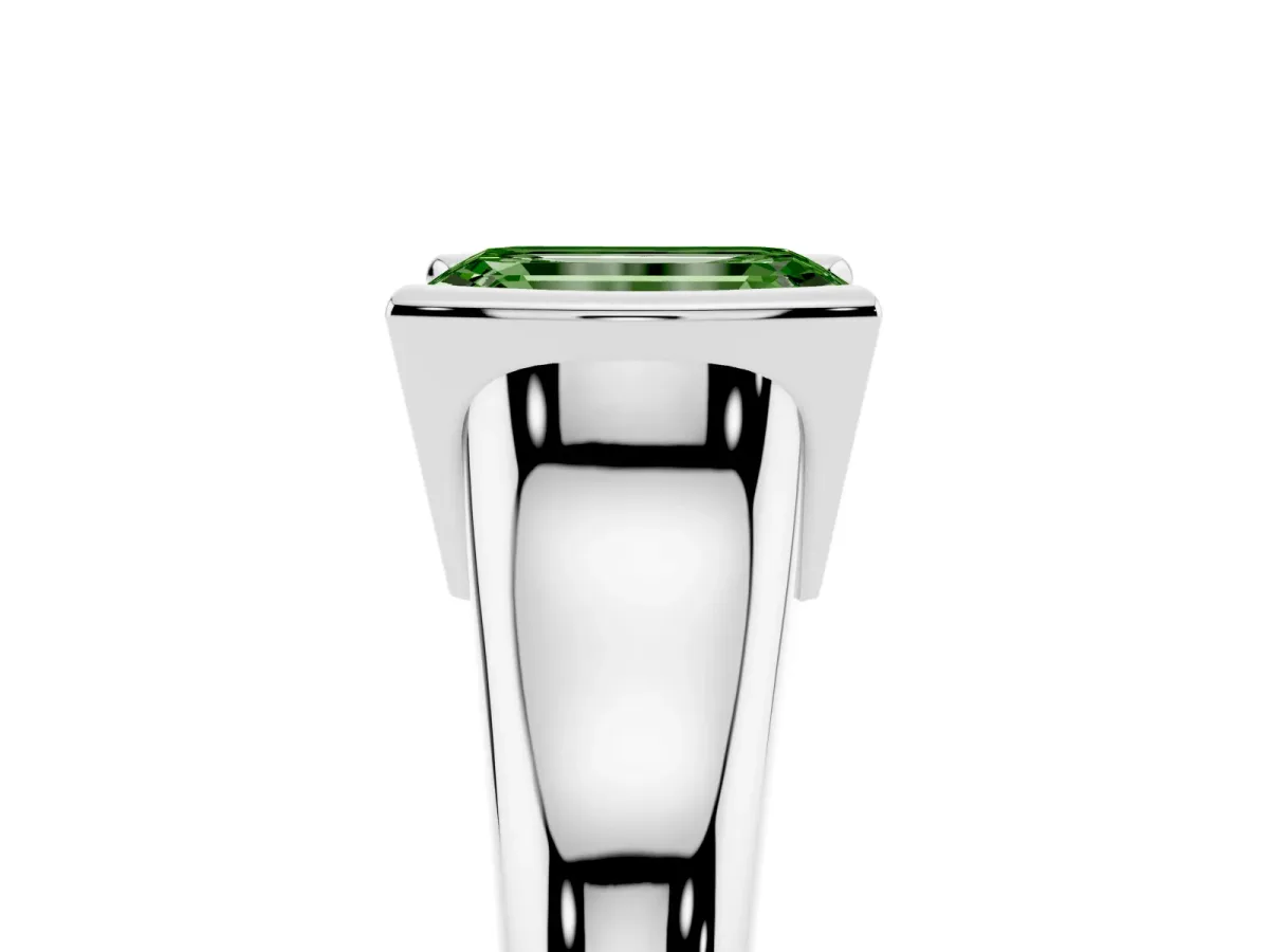 Fancy Green Emerald Cut Solitaire Tension Set Diamond Ring with Split Shank Band Silver