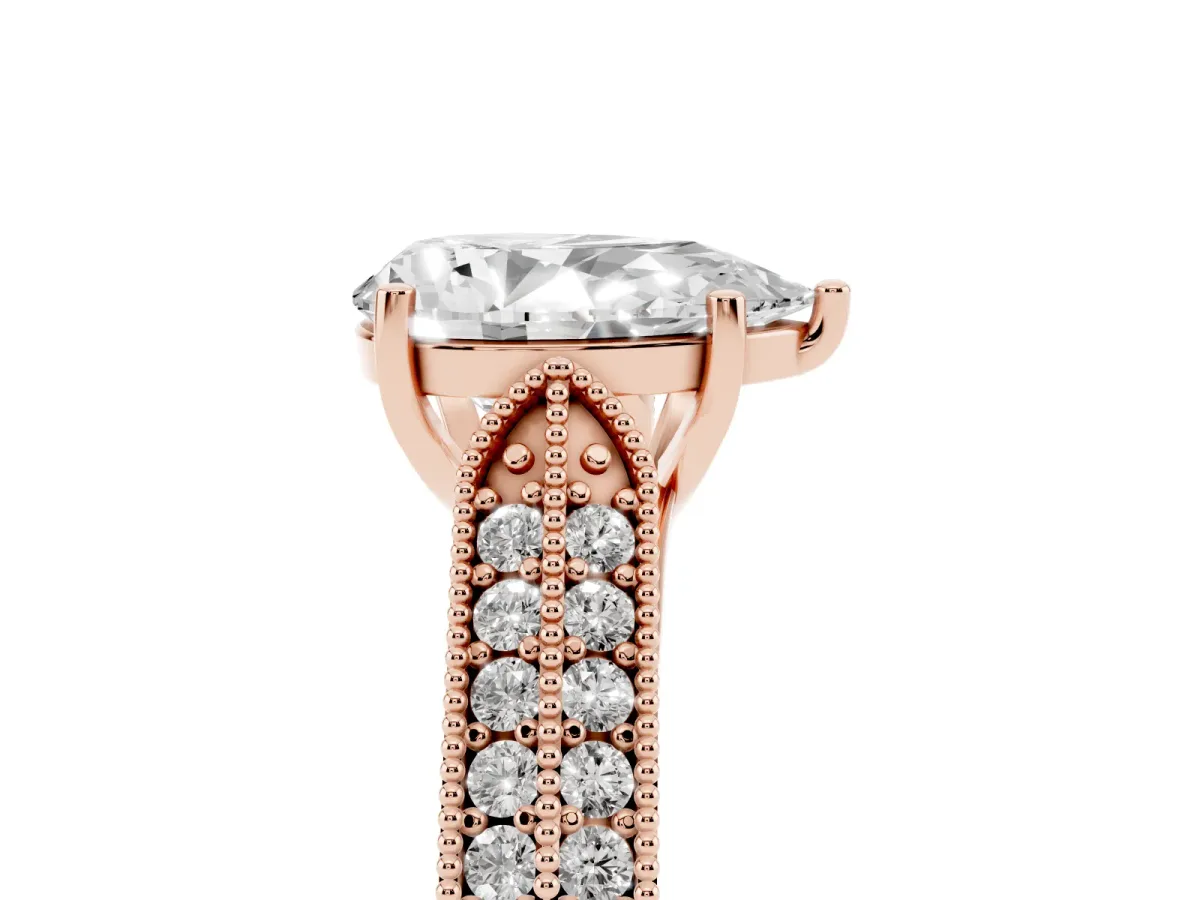 Pear Cut Cut Pave Split Shank Engagement Ring with Four-Prong Setting Rose gold