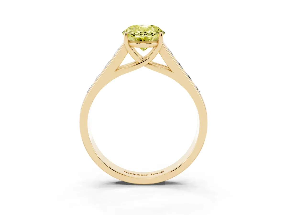 Fancy Yellow Oval Cut Brilliant Channel-Set Solitaire Ring with Four-Prong Setting Yellow gold