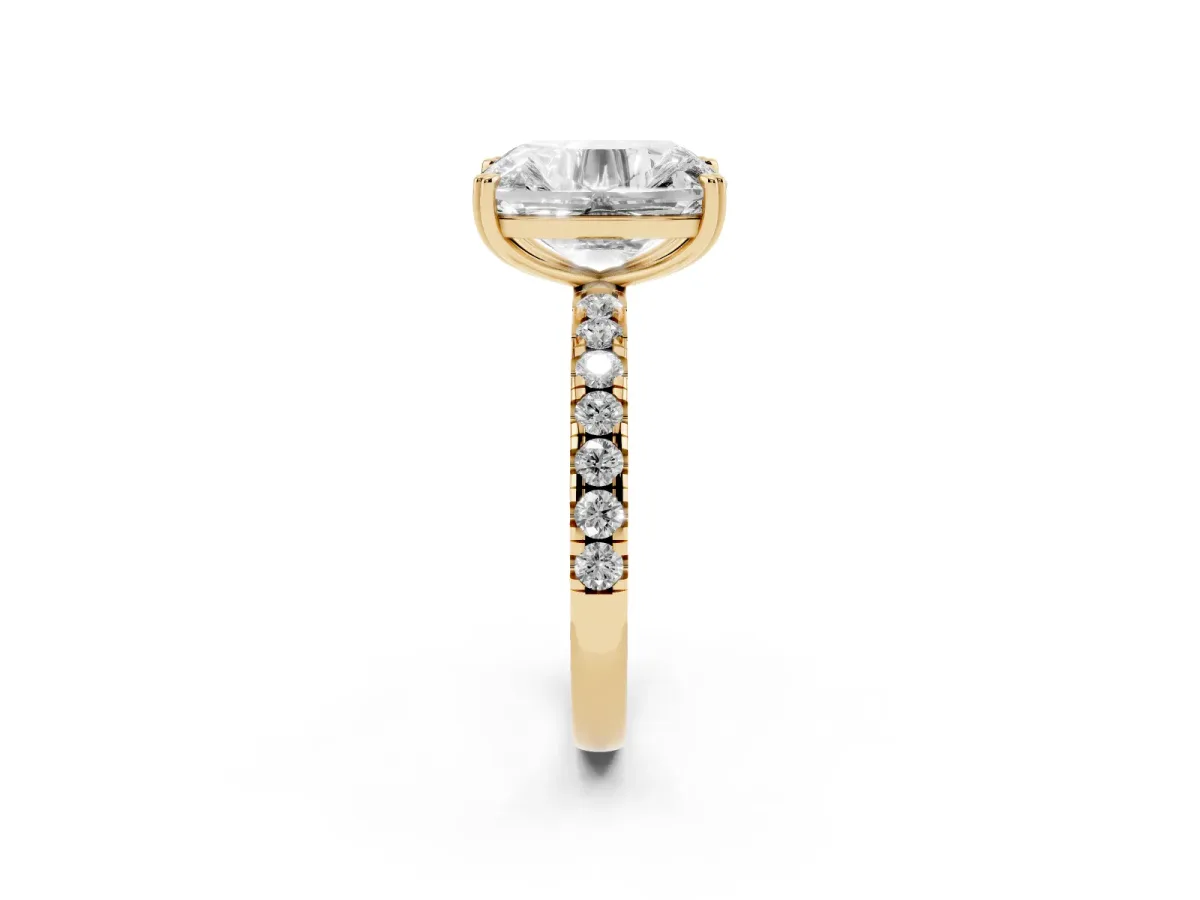 Old Mine Elongated Cushion Diamond Pave Band Ring Yellow gold