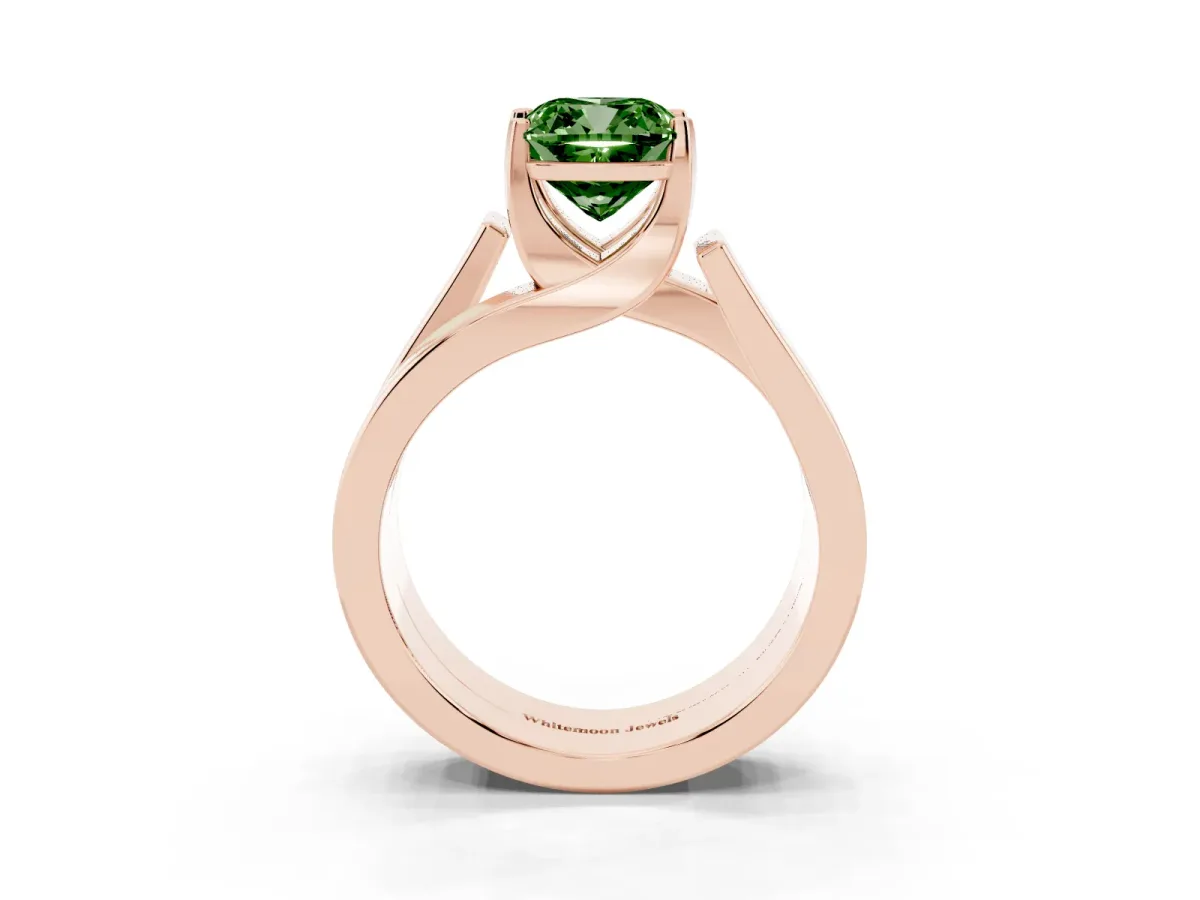 Fancy Green Modern Tension Set Cushion Cut Diamond Solitaire Wide Band Ring Rose gold