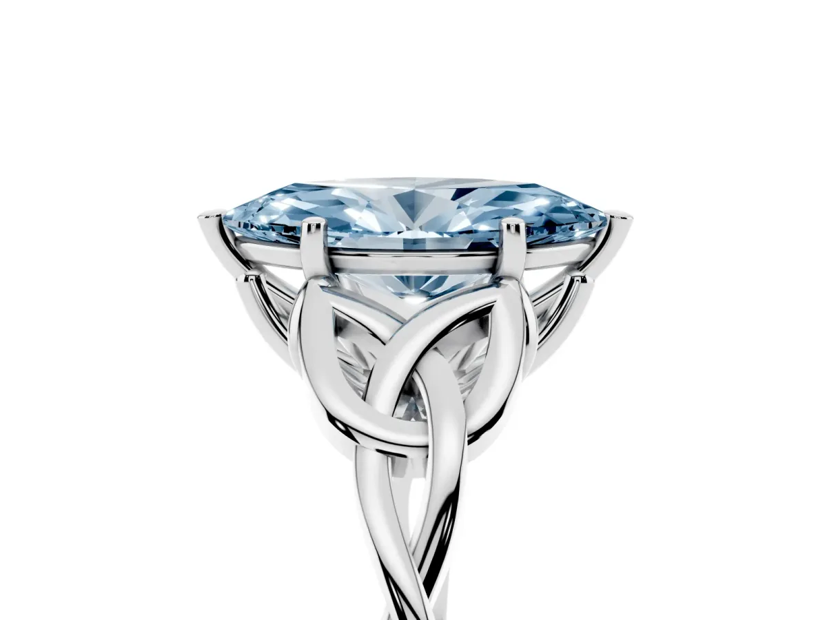 Fancy Blue Marquise Cut Diamond Solitaire Engagement Ring with Celtic Knot Band and Four-Prong Setting Platinum