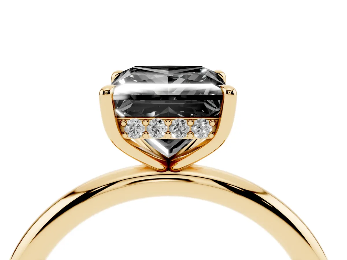 Fancy Black Princess Cut Diamond Solitaire Ring with Thin Band and Four-Prong Setting Yellow gold