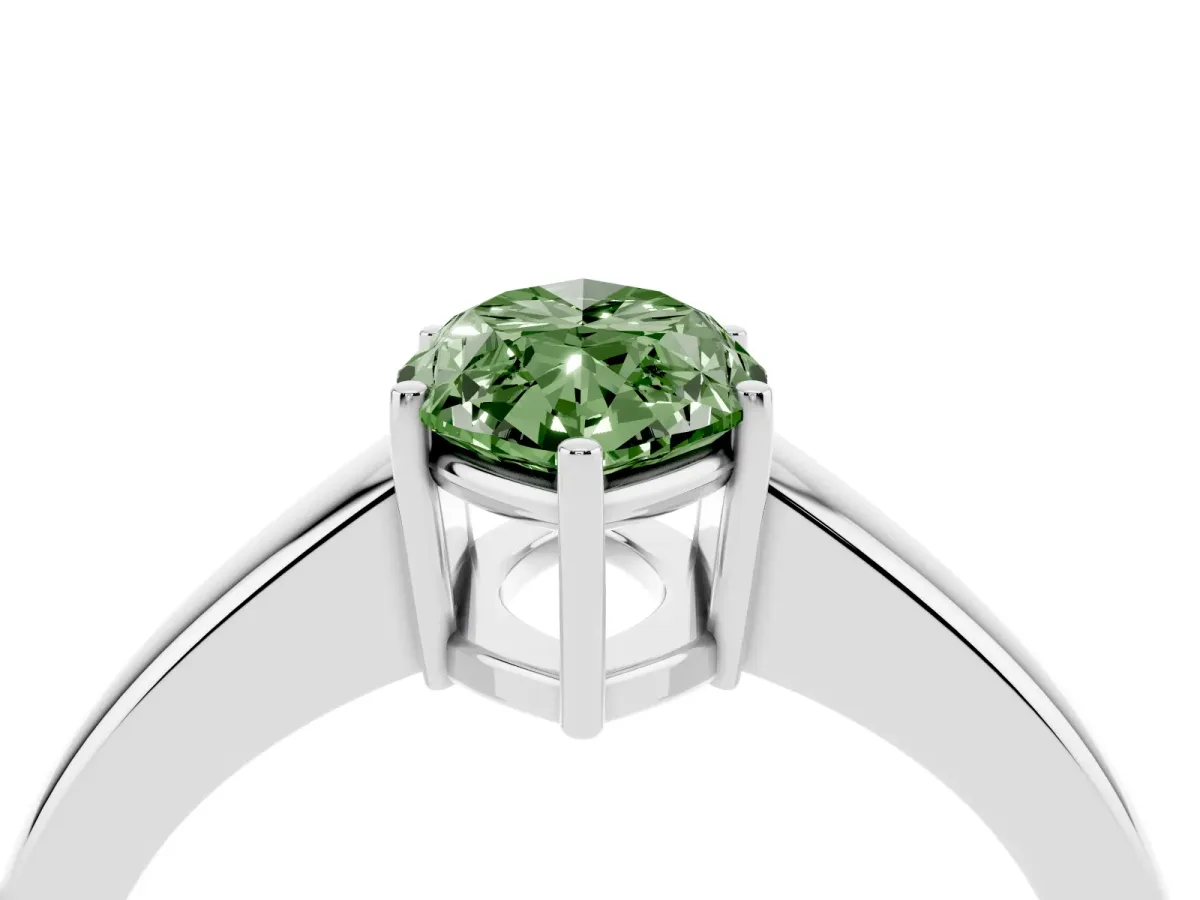 Fancy Green Marquise Cut Solitaire Diamond Ring with Tapered Band and Four-Prong Setting Platinum