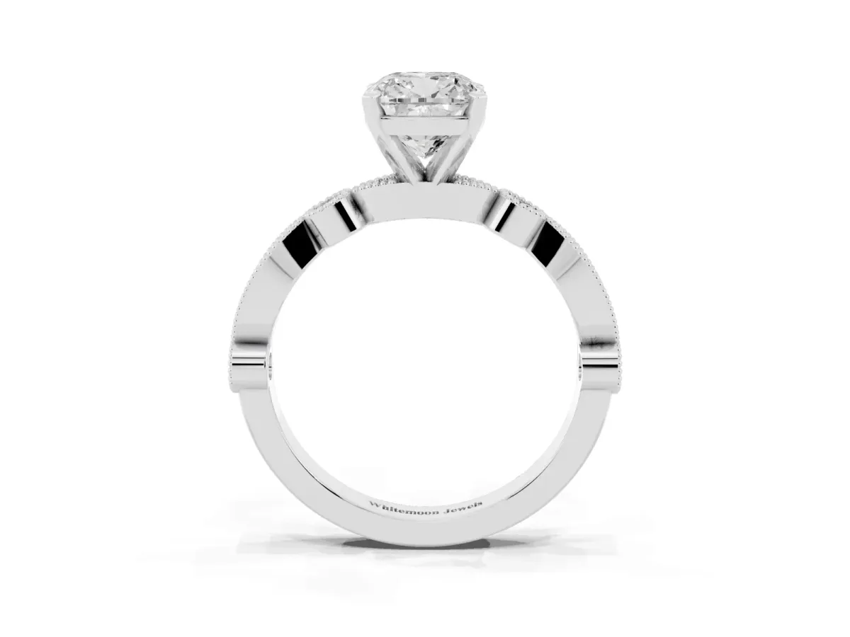 Cushion Cut Milgrain Bezel Diamond Engagement Ring with Solitaire Prong Setting Platinum