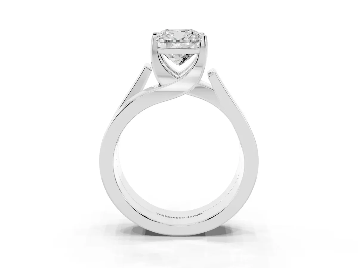 Modern Tension Set Cushion Cut Diamond Solitaire Wide Band Ring Silver