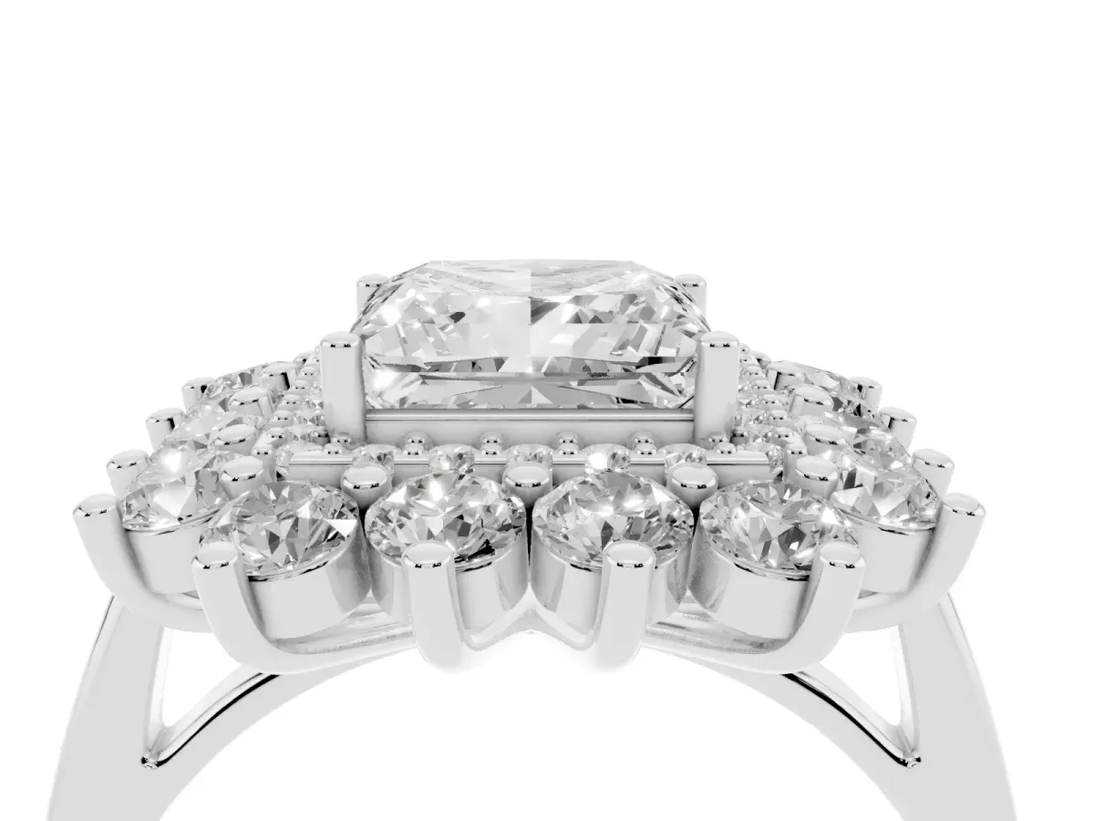 Princess Cut Diamond Floral Double Halo Engagement Ring with Prong Setting Silver
