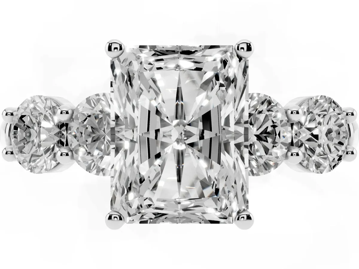 Radiant Cut Cut Five-Stone Prong Set Diamond Ring with Classic Band Platinum