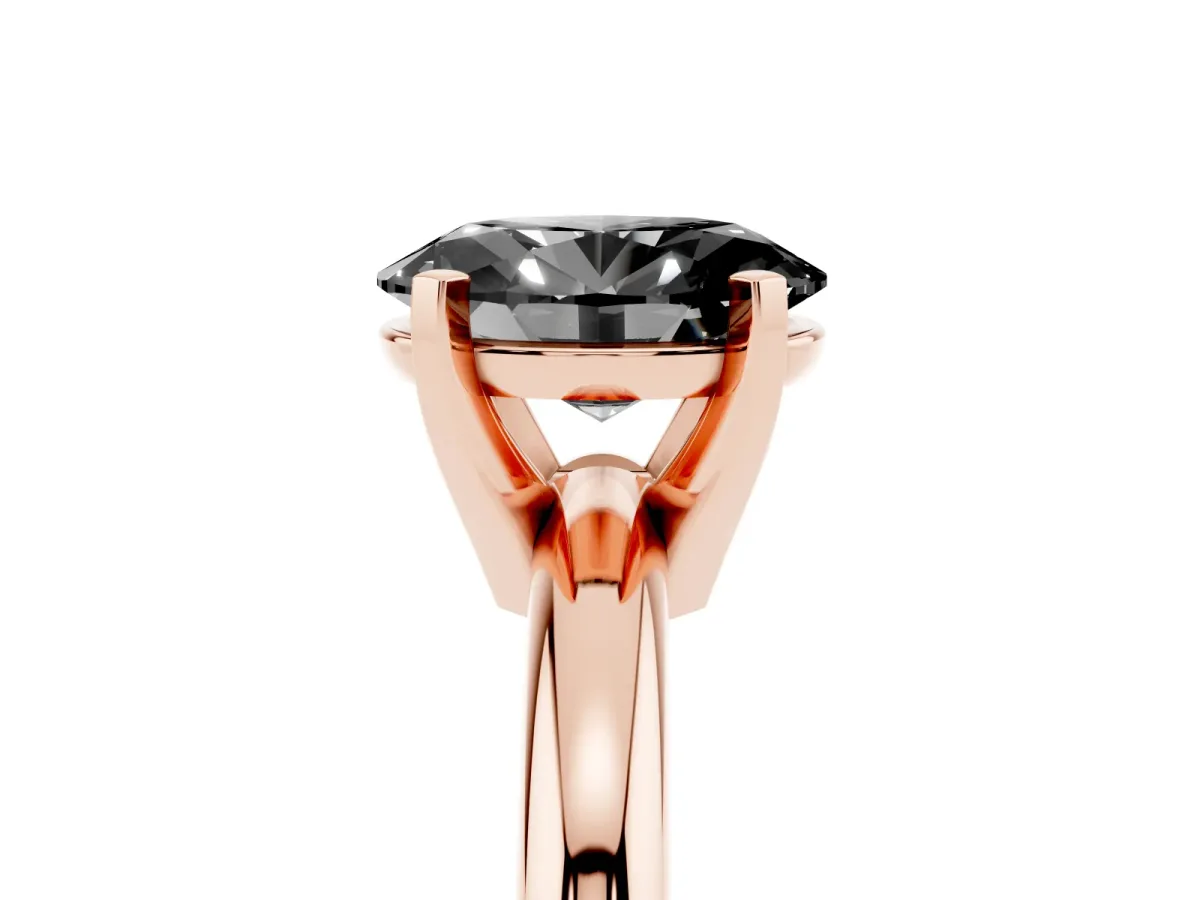 Fancy Black Oval Cut Diamond Solitaire Engagement Ring with Round Band and Four-Prong Setting Rose gold
