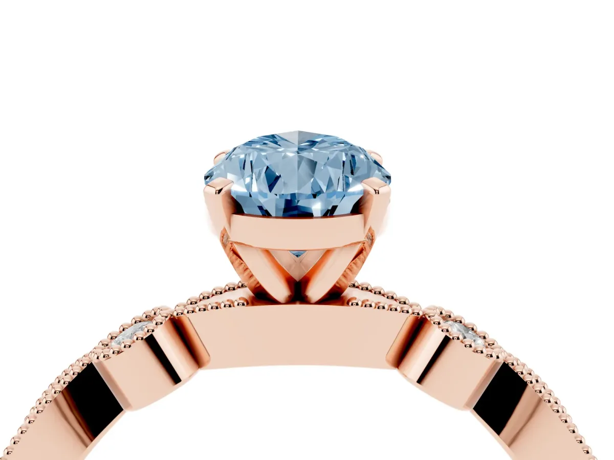 Fancy Blue Pear Cut Milgrain Bezel Diamond Engagement Ring with Solitaire Prong Setting Rose gold