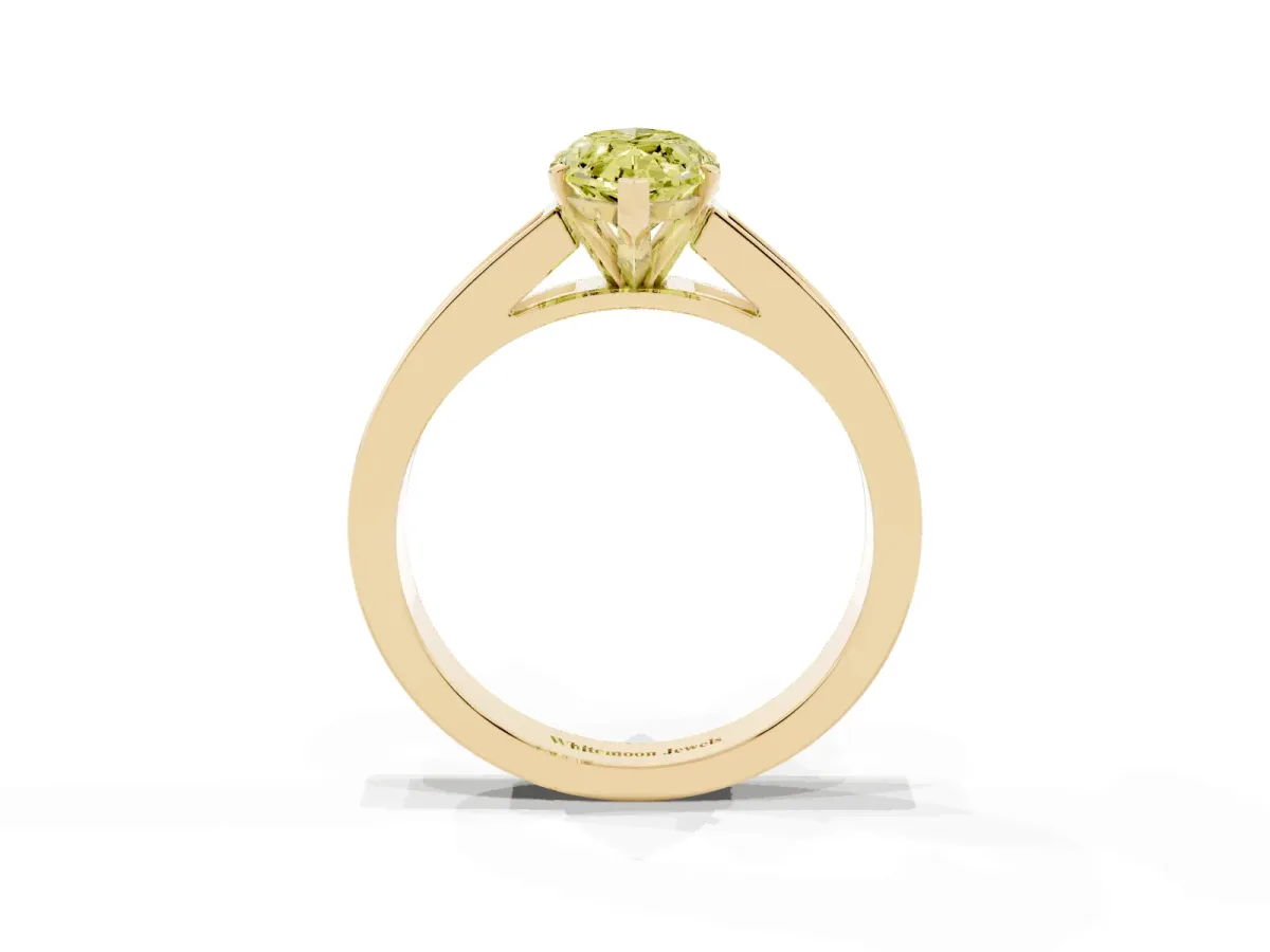 Fancy Yellow Marquise Cut Solitaire Diamond Ring with Channel-Set Band and Four-Prong Setting Yellow gold