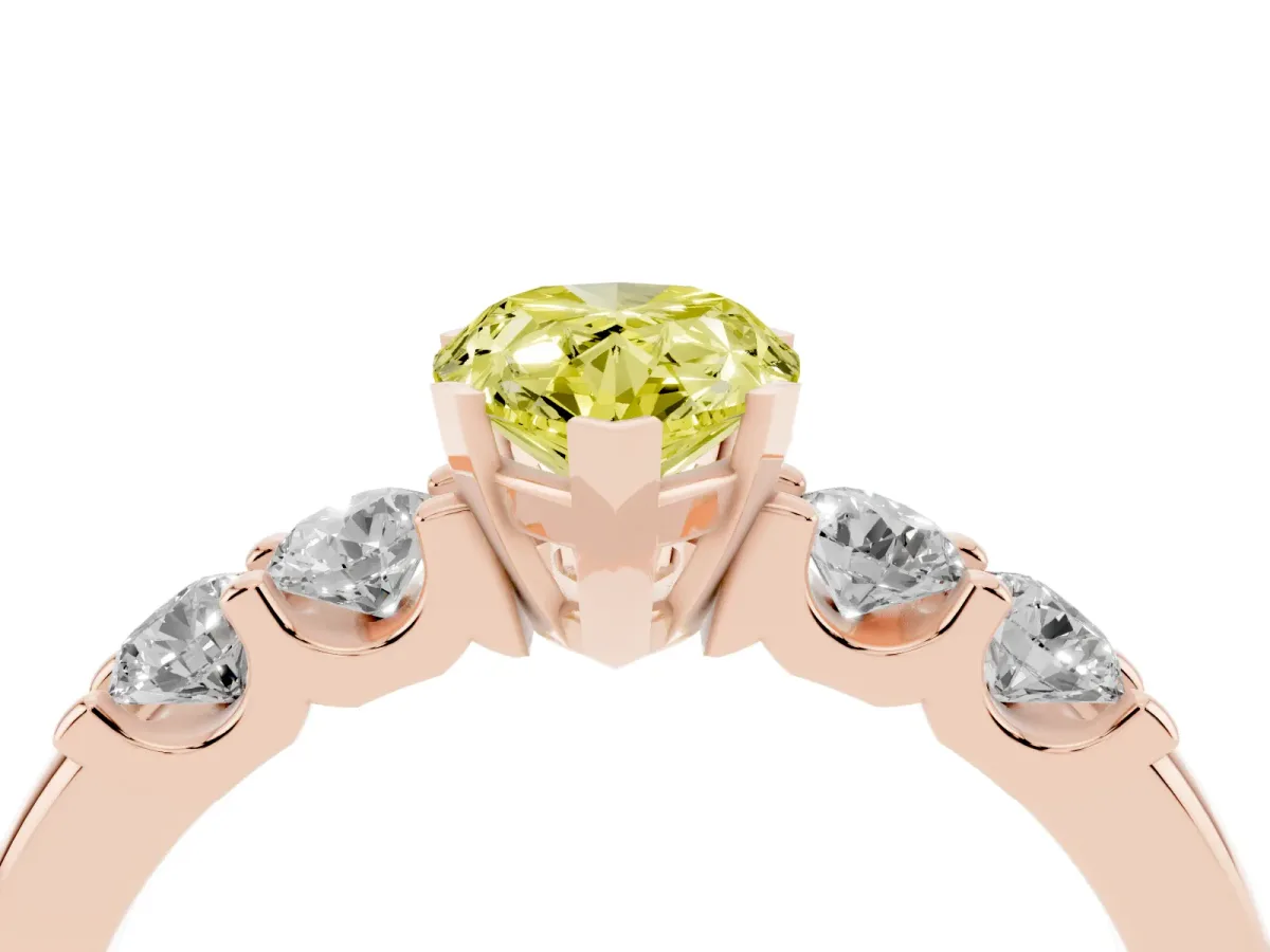Fancy Yellow Pear Cut Brilliant Cut Diamond Five-Stone Prong Set Engagement Ring with Channel Band Rose gold