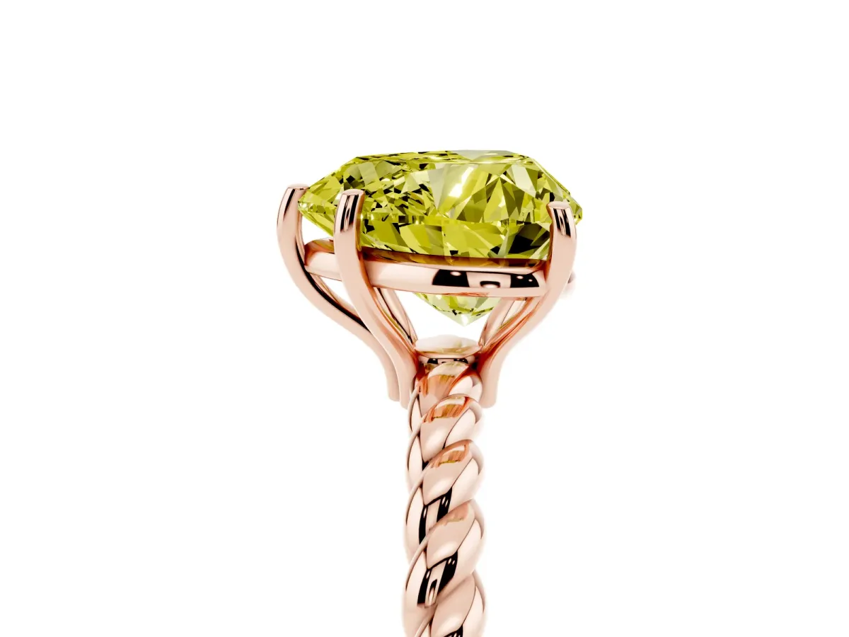 Fancy Yellow Heart Cut Solitaire Twist Band Ring with Four-Prong Setting Rose gold