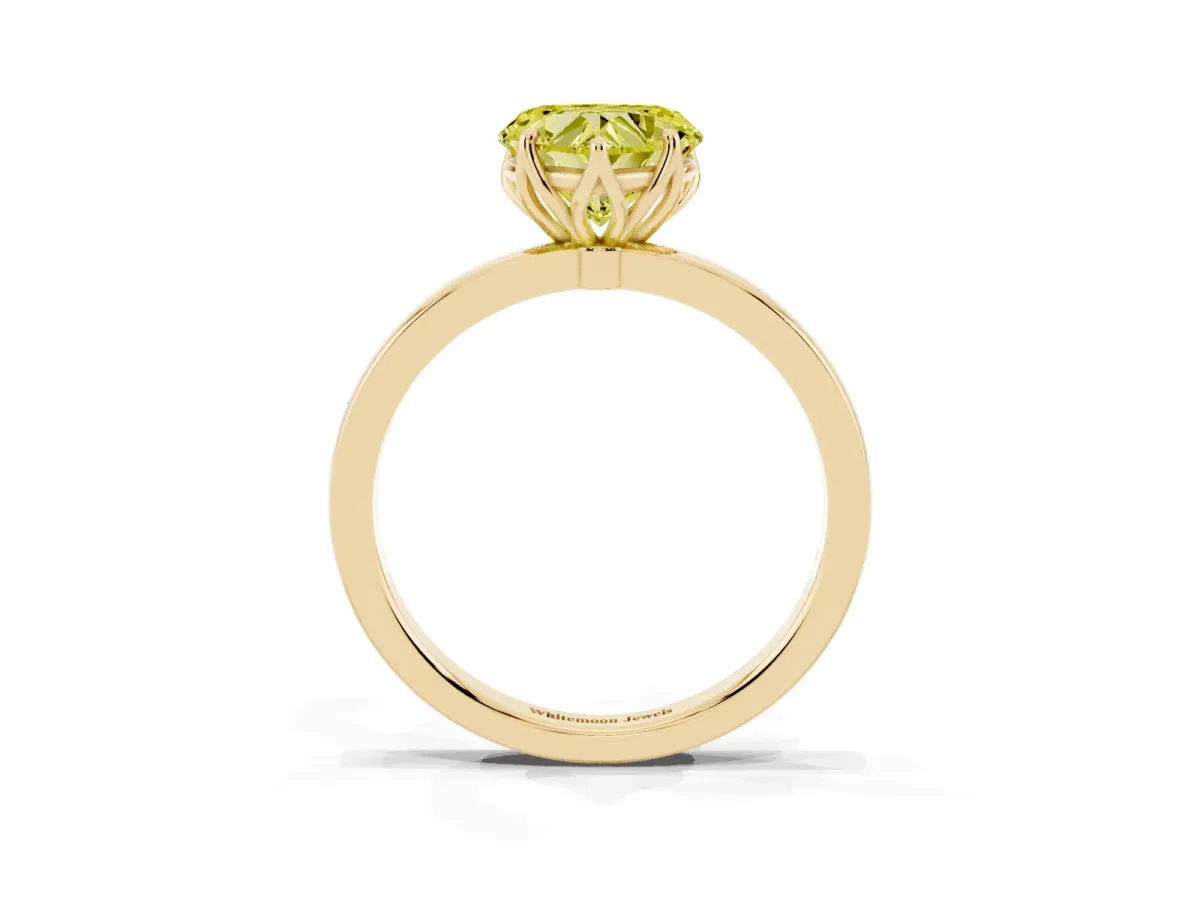 Fancy Yellow Heart Cut Diamond Solitaire Ring with Thin Band and Prong Setting Yellow gold