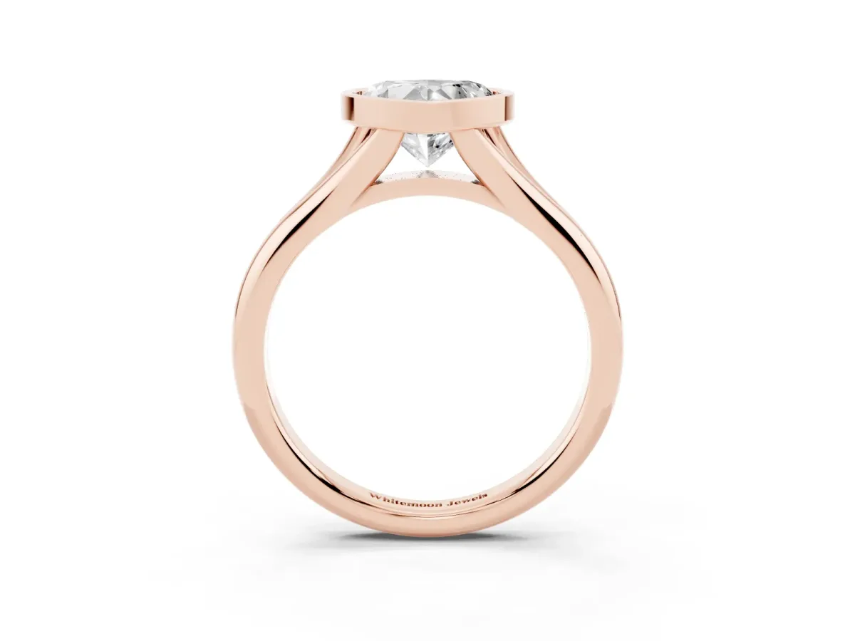 Bezel Set Heart Cut Solitaire Diamond Ring with Smooth Band Rose gold