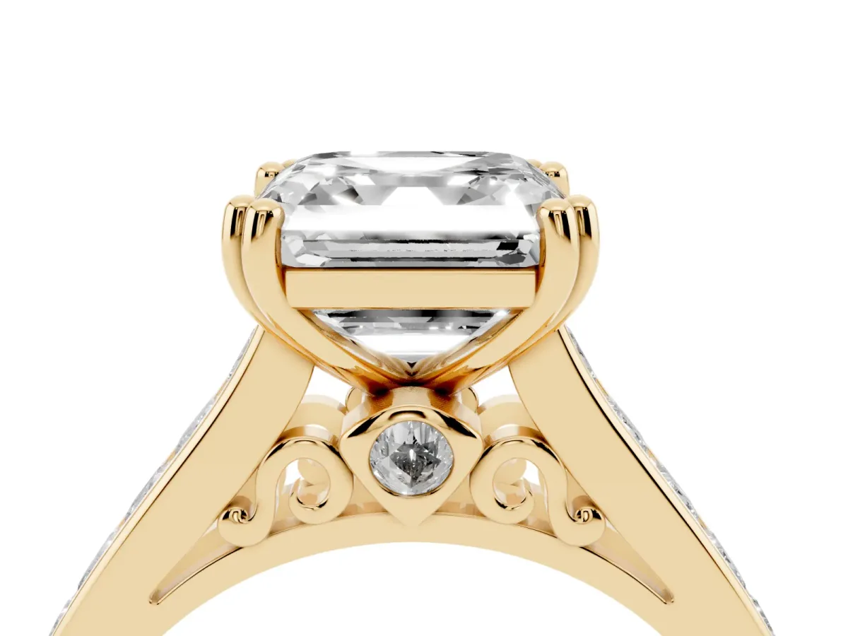 Asscher Cut Cut Channel Set Solitaire Engagement Ring with Prong Setting Yellow gold