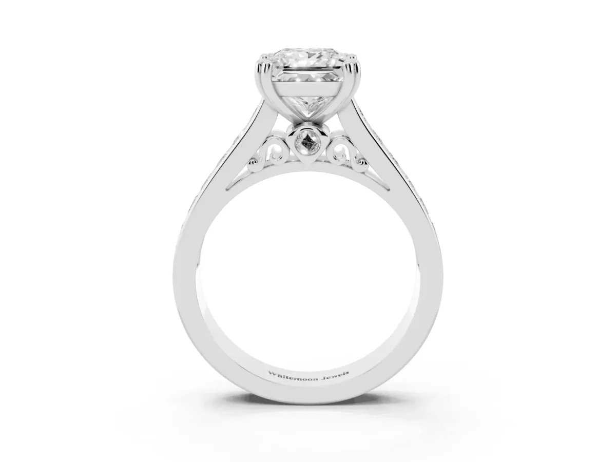 Princess Cut Cut Channel Set Solitaire Engagement Ring with Prong Setting Silver