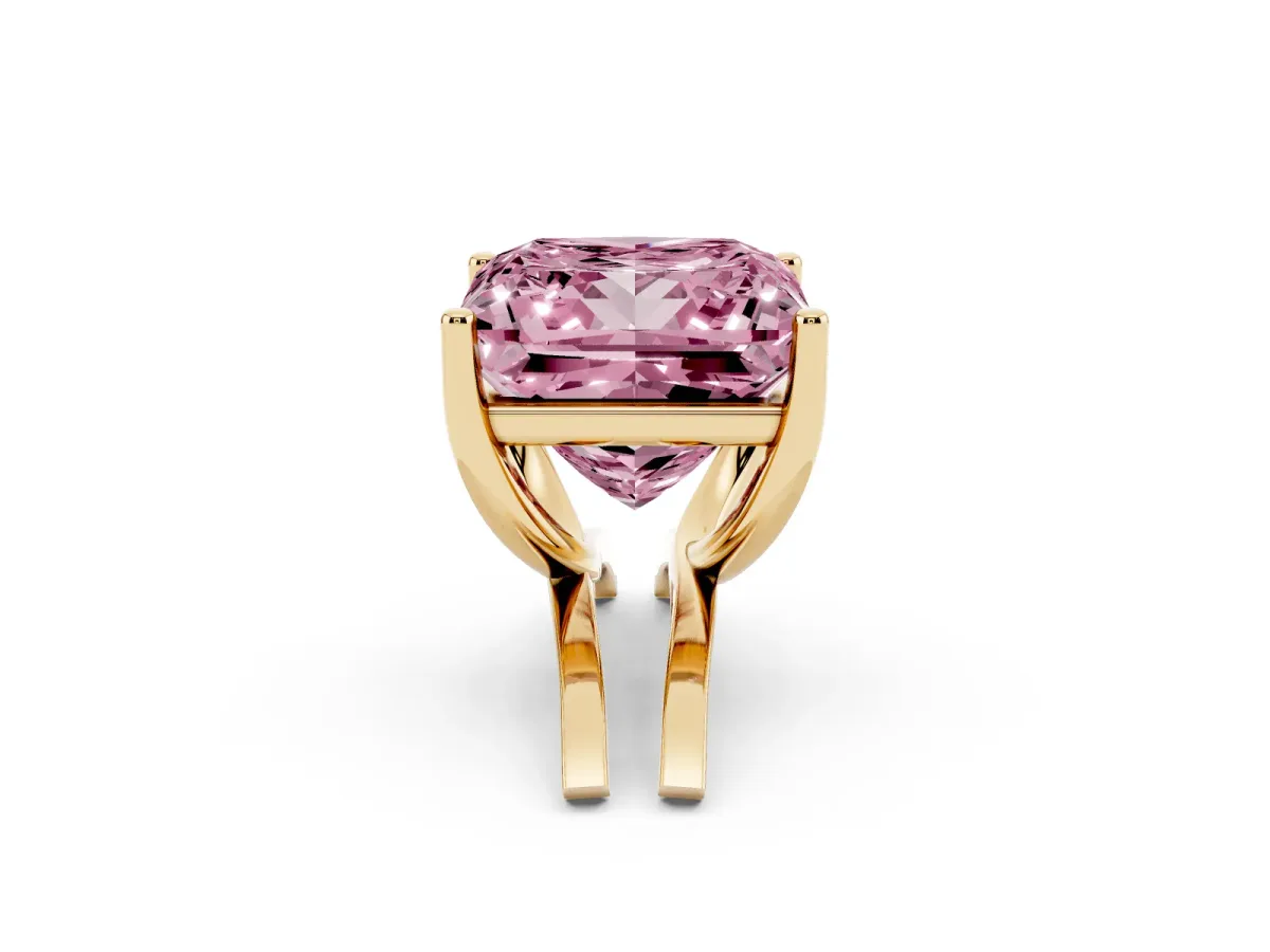 Fancy Pink Princess Cut Cut Diamond Solitaire Engagement Ring with Tapered Plain Band and Four-Prong Setting Yellow gold
