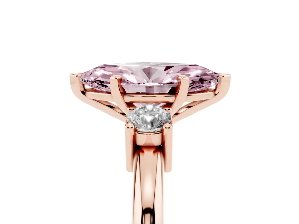 Fancy Pink Three-Stone Marquise Cut Cut Diamond Solitaire with Prong Setting and Classic Band Rose gold