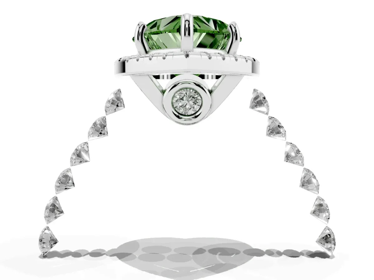 Fancy Green Heart Cut Halo Pavé Diamond Engagement Ring with Four-Prong Setting Silver