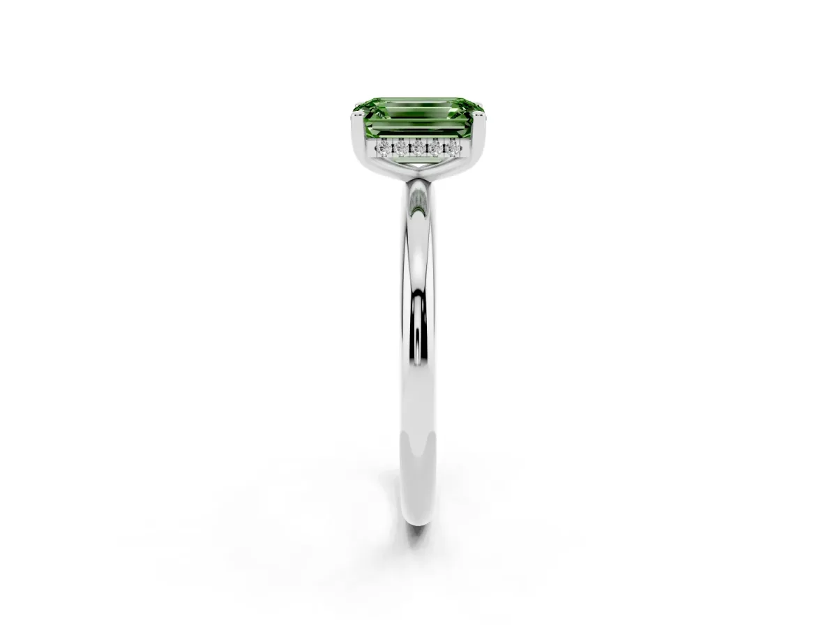 Fancy Green Emerald Cut Cut Solitaire Engagement Ring with Four-Prong Setting and Classic Band Platinum
