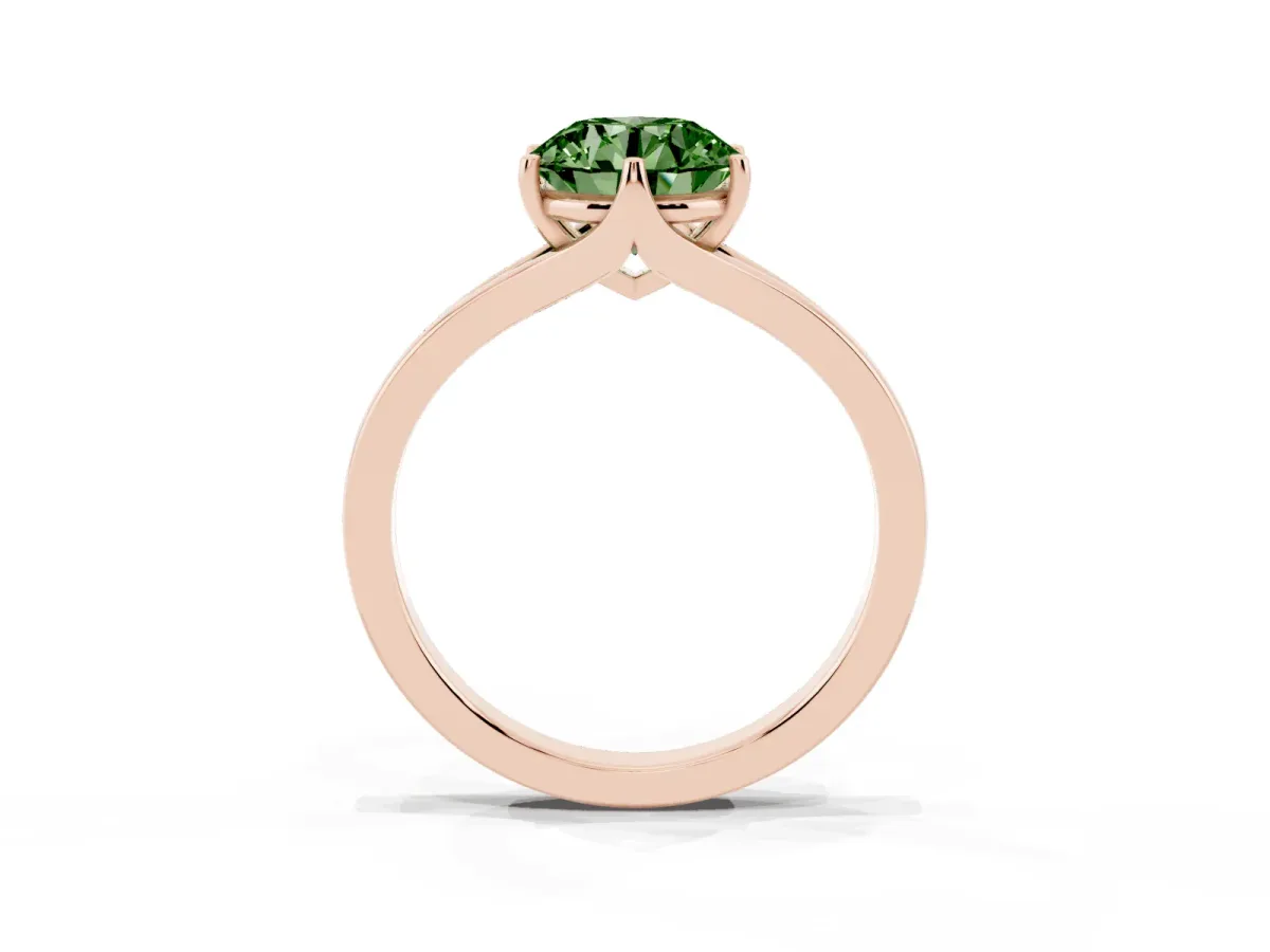 Fancy Green Round Cut Solitaire Diamond Ring with Six-Prong Setting and Tapered Band Rose gold