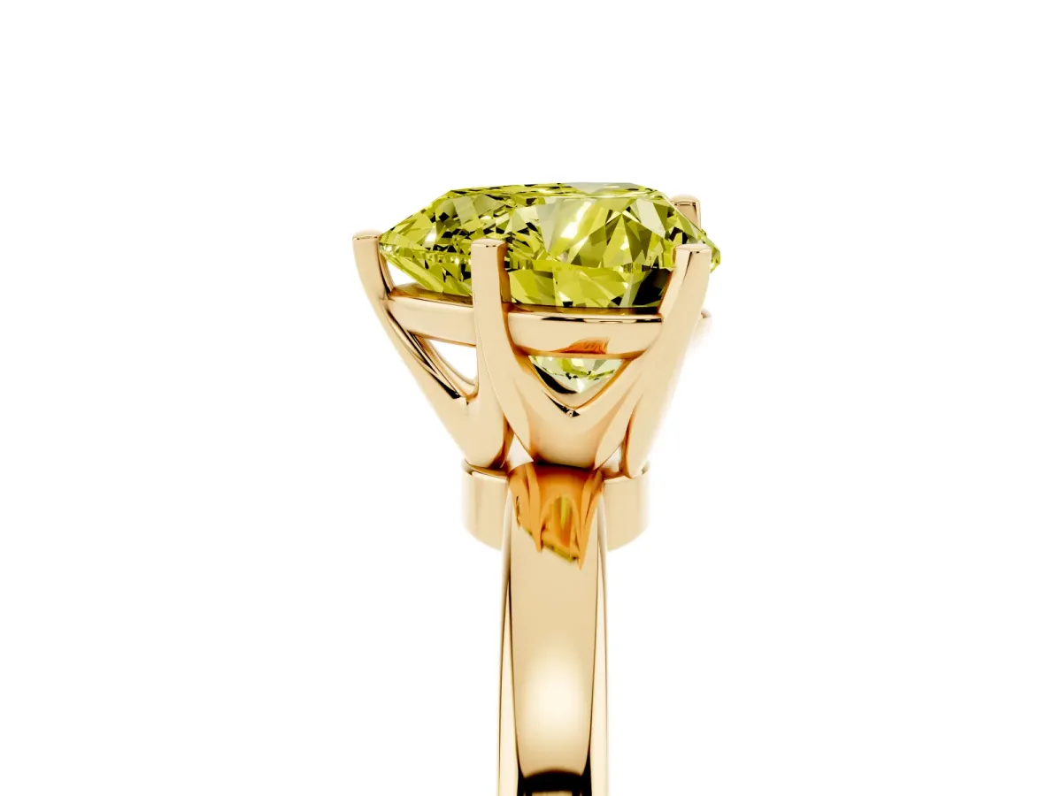 Fancy Yellow Heart Cut Solitaire Diamond Ring with Six-Prong Setting on a Classic Band Yellow gold