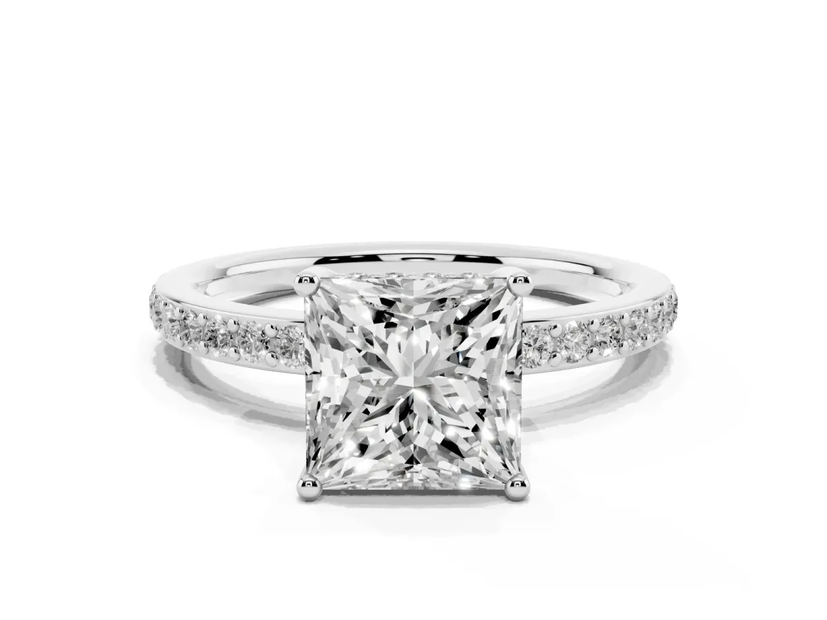 Princess Cut Cut Diamond Pavé Band Ring with Four-Prong Setting Platinum