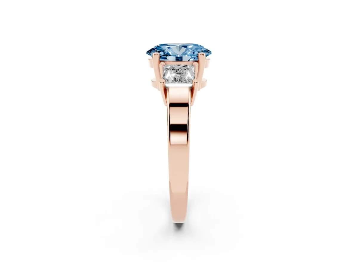 Fancy Blue Three-Stone Oval Cut Cut Solitaire Ring with Prong Setting Rose gold