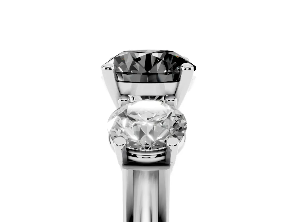 Fancy Black Three-Stone Round Cut Brilliant Diamond Trellis Ring with Comfort Fit Band Platinum