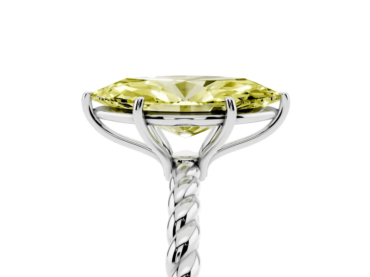 Fancy Yellow Marquise Cut Solitaire Twisted Band 4-Prong Ring Silver