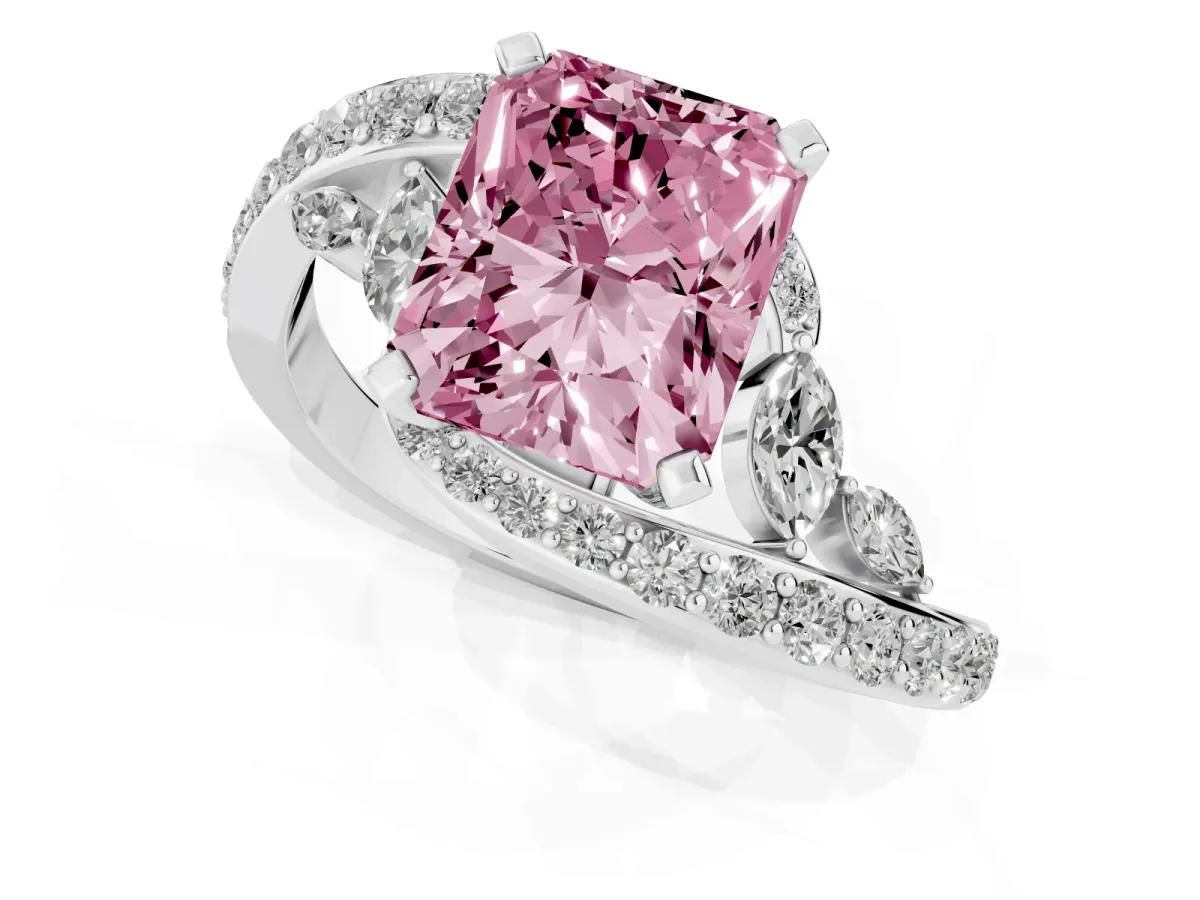 Fancy Pink Radiant Cut Solitaire with Pavé Twist Band and Four-Prong Setting Platinum