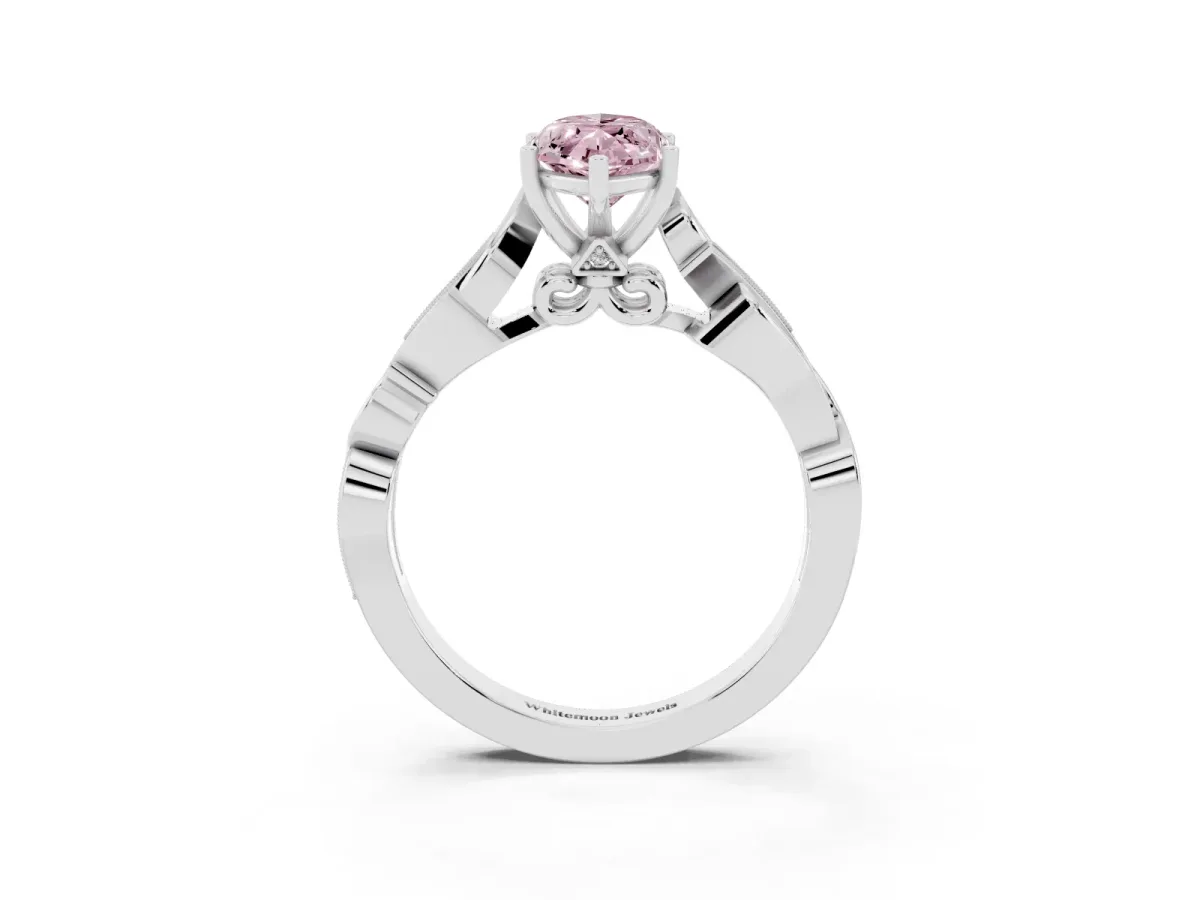 Fancy Pink Marquise Cut Solitaire Vine Band with Milgrain Prong Setting Silver
