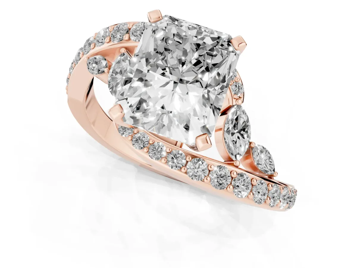 Radiant Cut Solitaire with Pavé Twist Band and Four-Prong Setting Rose gold