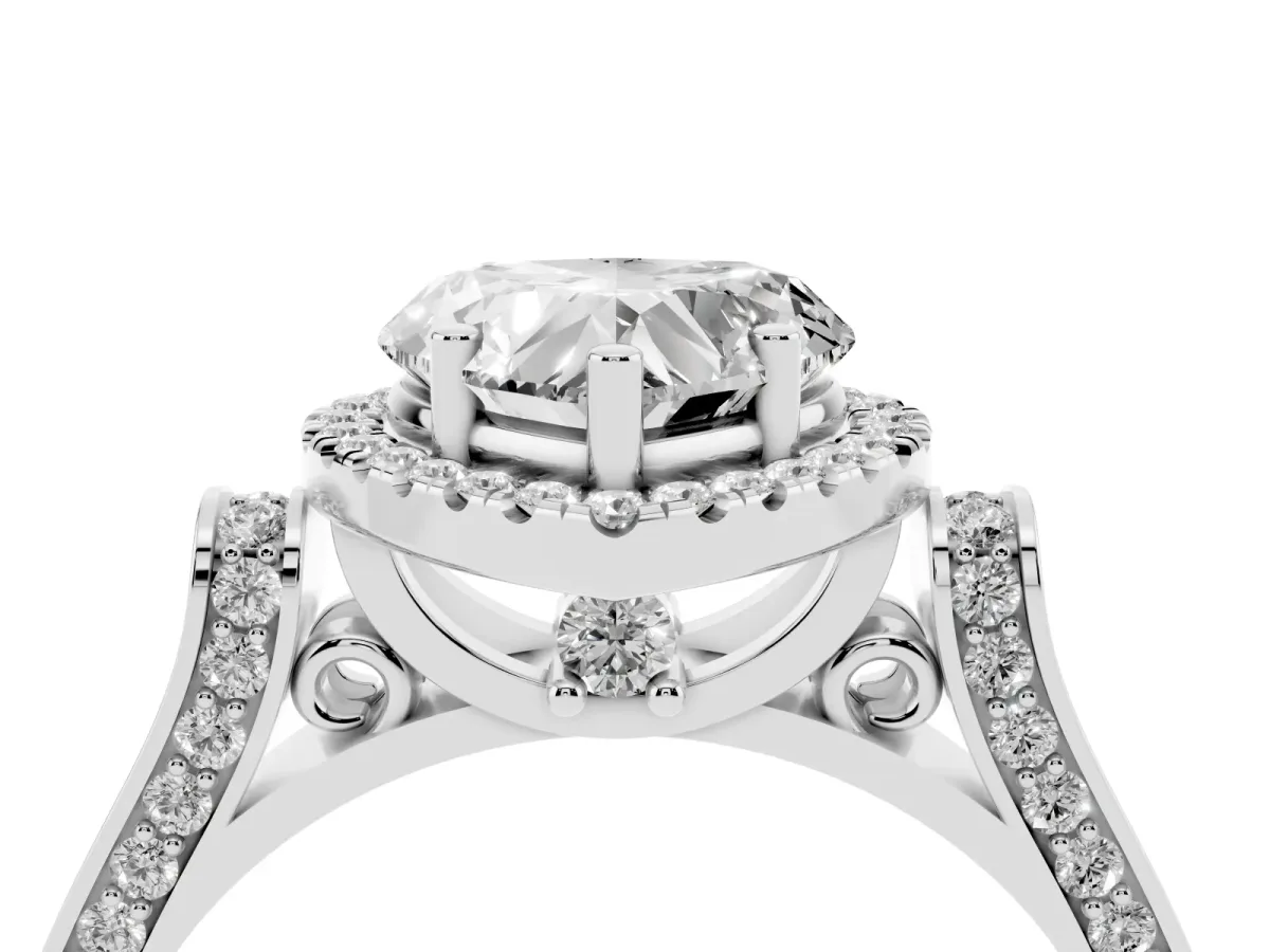 Heart Cut Halo Round Diamond Twist Band with Four-Prong Setting Platinum