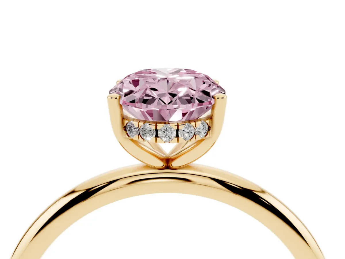 Fancy Pink Oval Cut Cut Solitaire Engagement Ring with Four-Prong Setting and Classic Band Yellow gold
