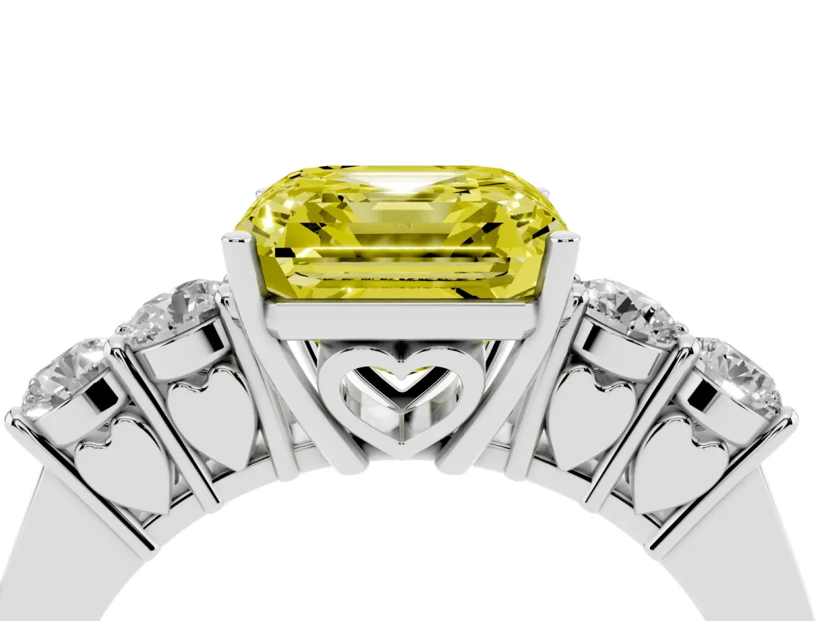 Fancy Yellow Asscher Cut Cut Diamond Five-Stone Prong Set White Gold Ring Platinum