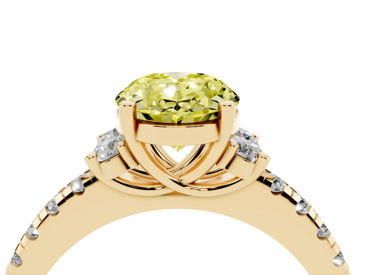 Fancy Yellow Oval Cut Diamond Three-Stone Pave Band with Four-Prong Setting Yellow gold