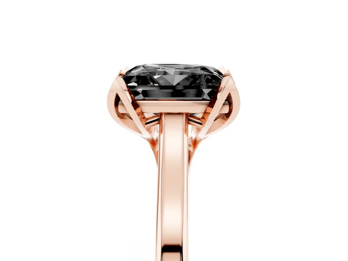 Fancy Black Princess Cut Diamond Solitaire Ring with Flower Prong Setting and Classic Band Rose gold
